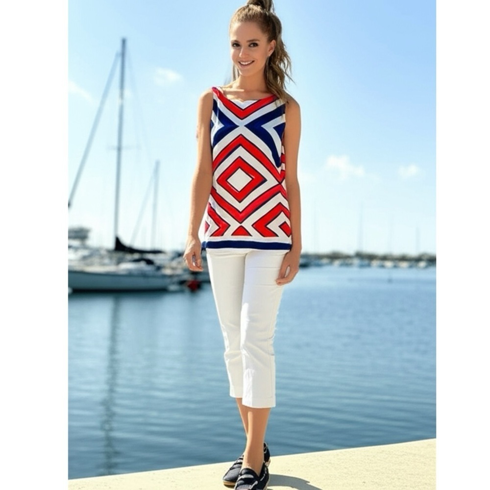 Vineyard Vines Patriotic Coastal Summer Blouse Sleeveless Top Women’s Sz 6 Shirt